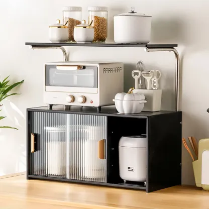 Stylish Tabletop Glass Bamboo Sideboard Cabinet with Open Shelf Image - 11