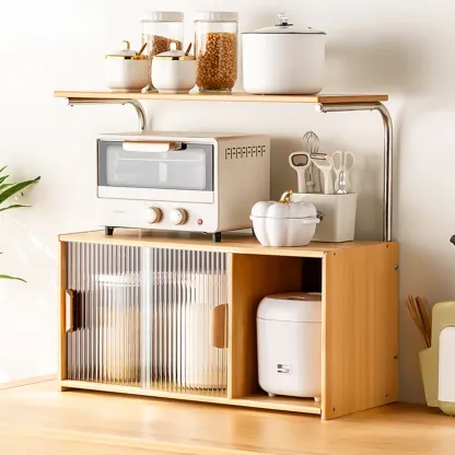 Stylish Tabletop Glass Bamboo Sideboard Cabinet with Open Shelf Image - 12