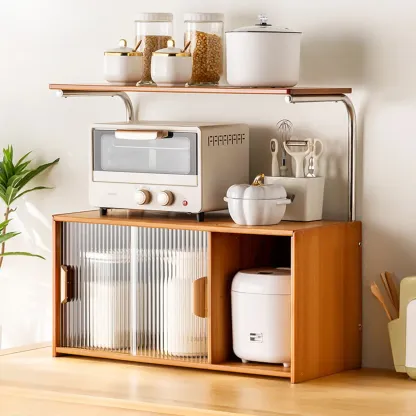 Stylish Tabletop Glass Bamboo Sideboard Cabinet with Open Shelf Image - 14