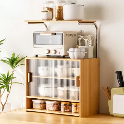 Stylish Tabletop Glass Bamboo Sideboard Cabinet with Open Shelf Image - 16