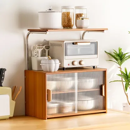 Stylish Tabletop Glass Bamboo Sideboard Cabinet with Open Shelf Image - 17