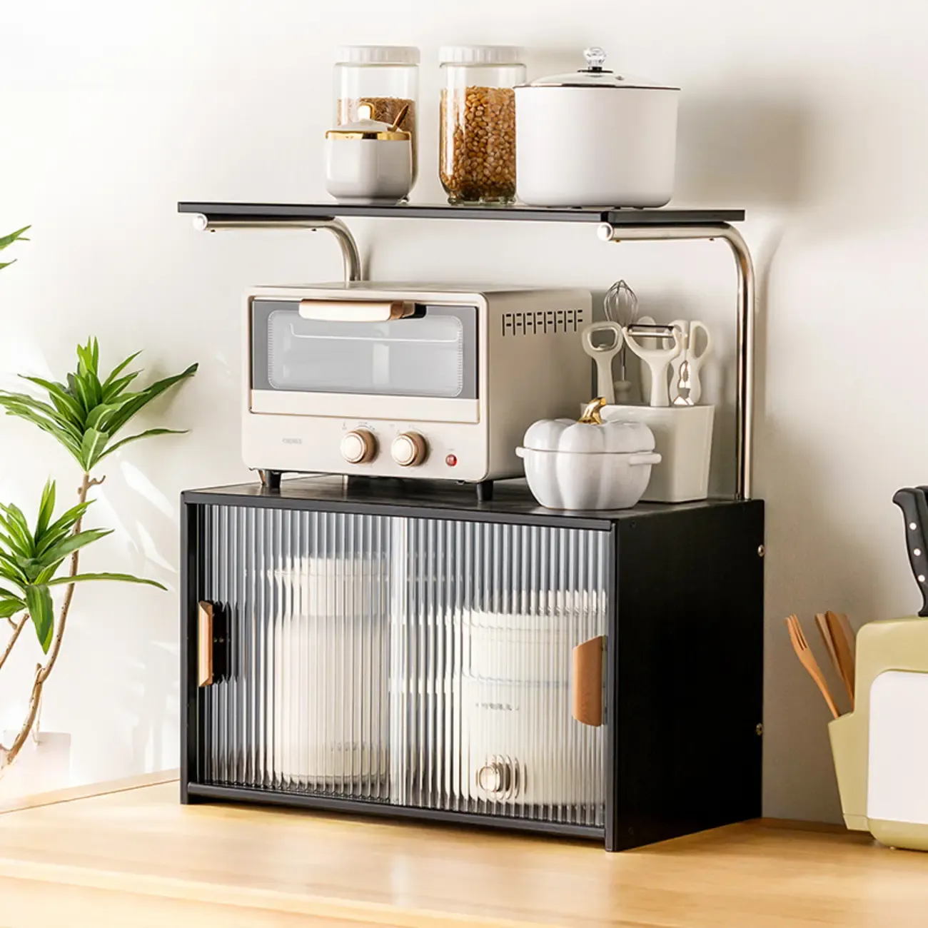 Stylish Tabletop Glass Bamboo Sideboard Cabinet with Open Shelf Image - 18