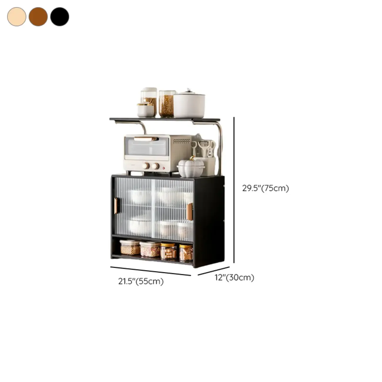 Stylish Tabletop Glass Bamboo Sideboard Cabinet with Open Shelf Image - 35