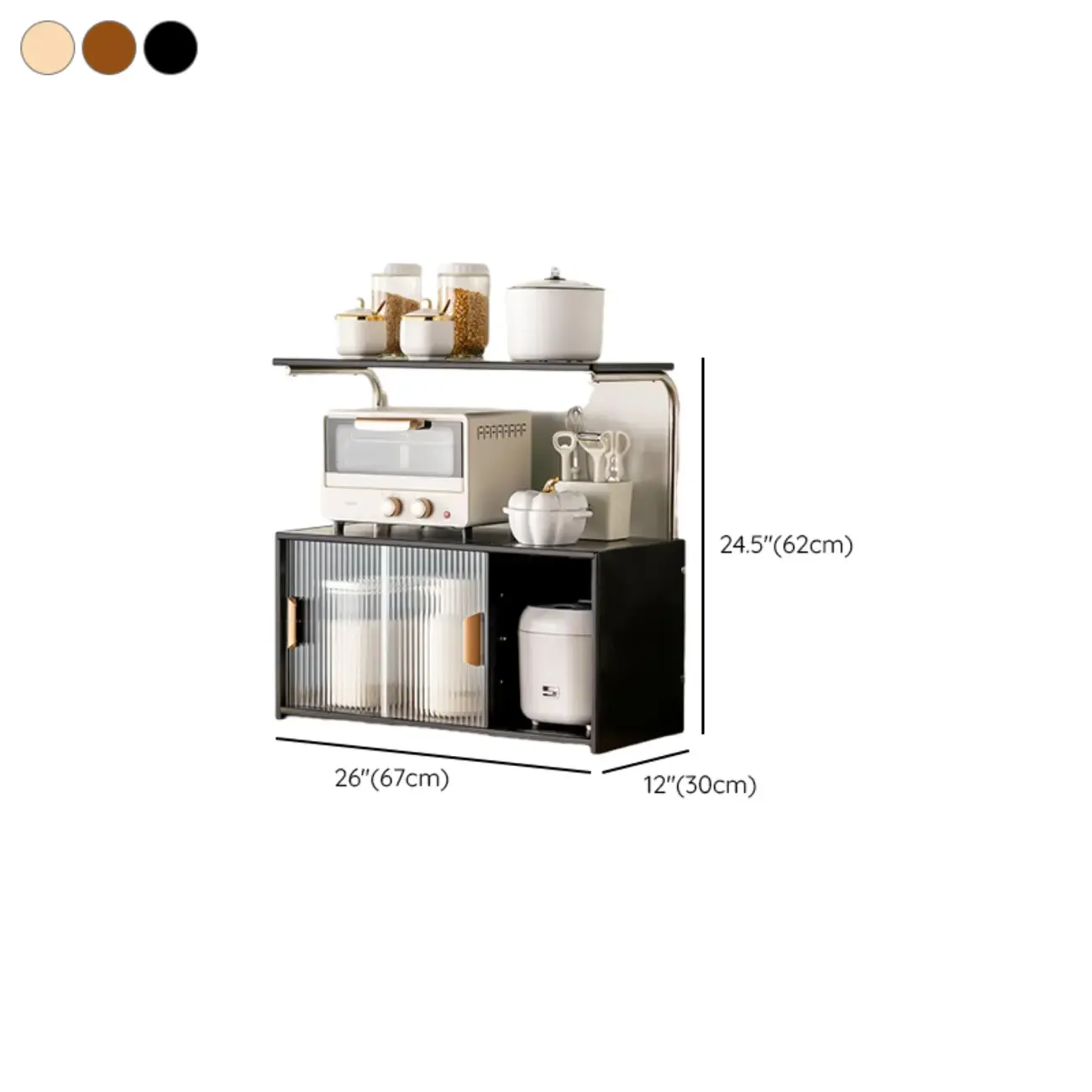 Stylish Tabletop Glass Bamboo Sideboard Cabinet with Open Shelf Image - 36