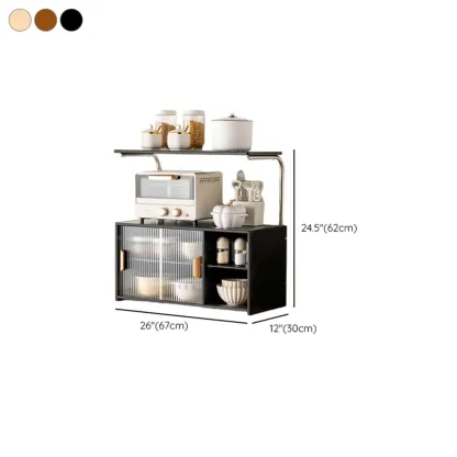 Stylish Tabletop Glass Bamboo Sideboard Cabinet with Open Shelf Image - 37