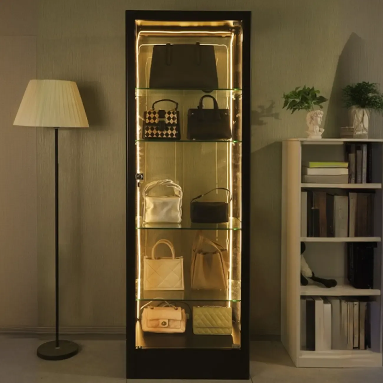 Enclosed Black 5-Shelf Metal Curio Cabinet with Light Image - 4
