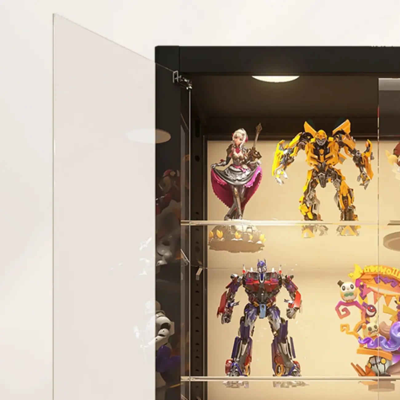 Enclosed Black 5-Shelf Metal Curio Cabinet with Light Image - 5 | homeyfad