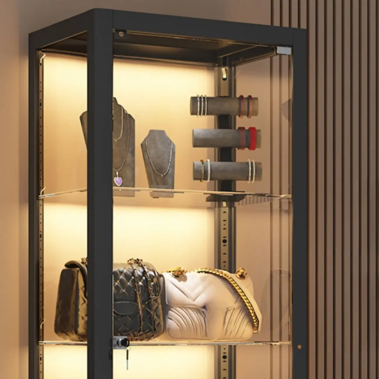 Enclosed Black 5-Shelf Metal Curio Cabinet with Light Image - 6