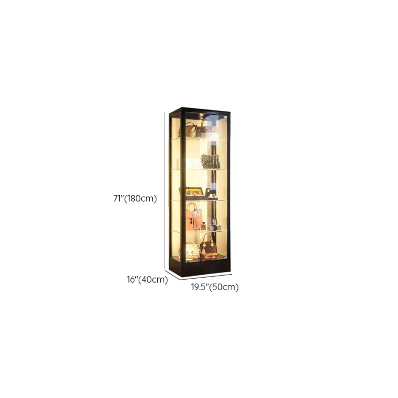 Enclosed Black 5-Shelf Metal Curio Cabinet with Light #size | homeyfad