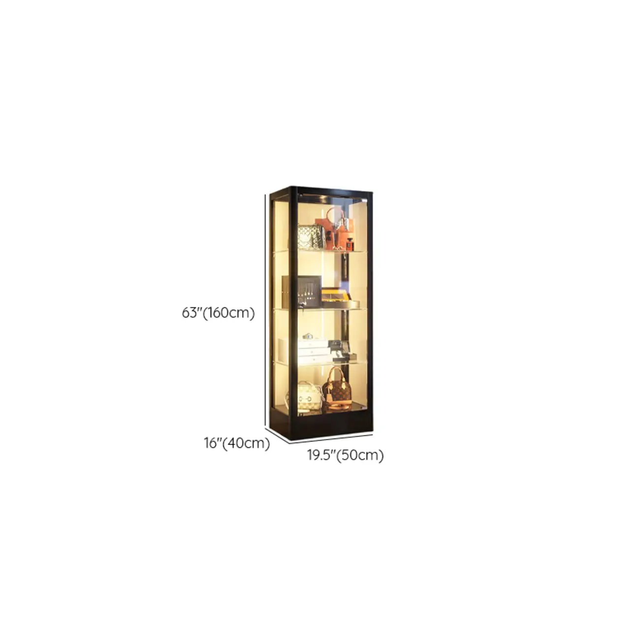 Enclosed Black 5-Shelf Metal Curio Cabinet with Light Image - 9 | homeyfad