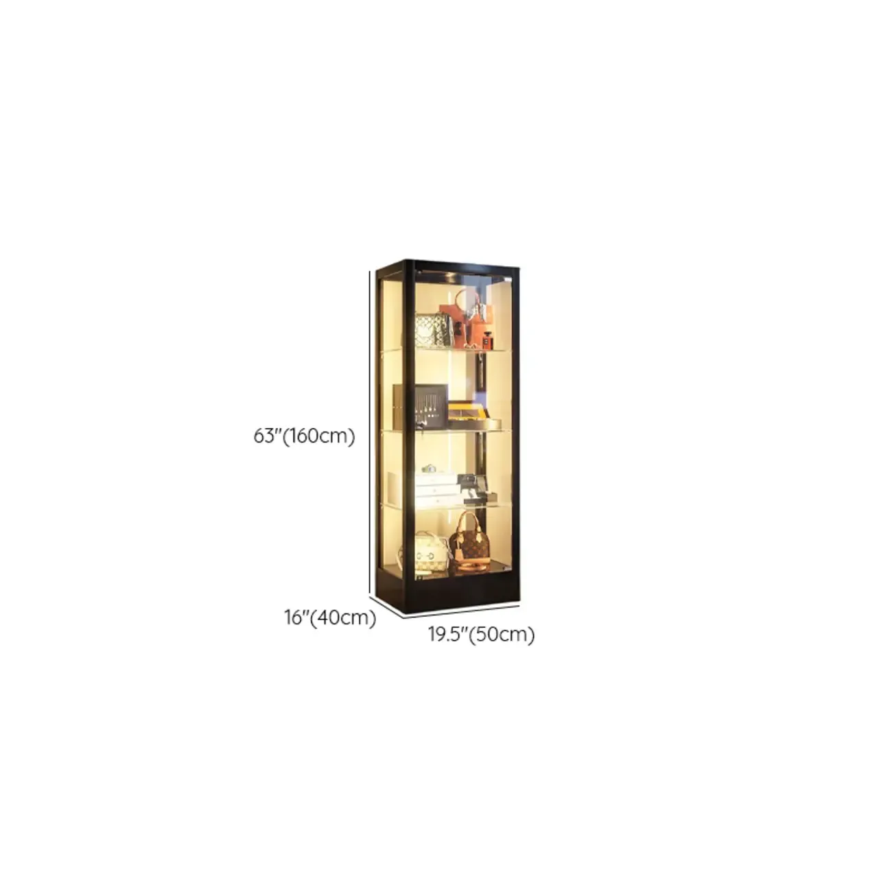 Enclosed Black 5-Shelf Metal Curio Cabinet with Light Image - 9