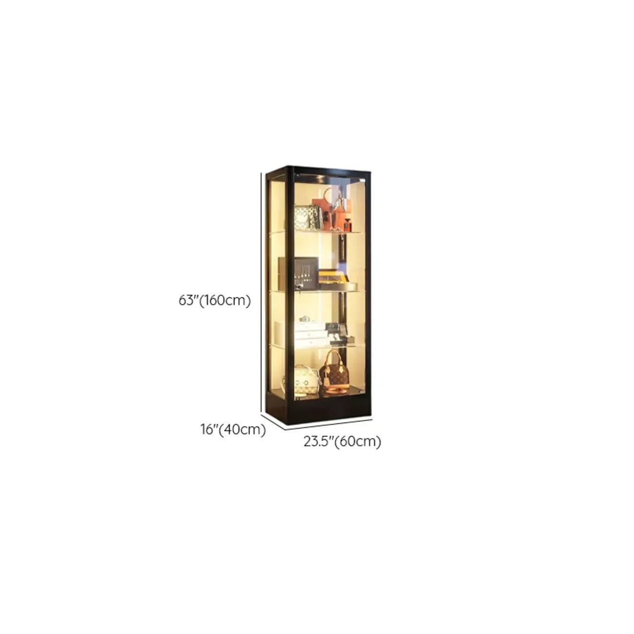 Enclosed Black 5-Shelf Metal Curio Cabinet with Light Image - 10