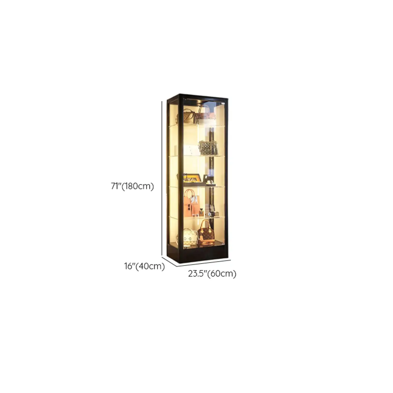 Enclosed Black 5-Shelf Metal Curio Cabinet with Light Image - 11 | homeyfad