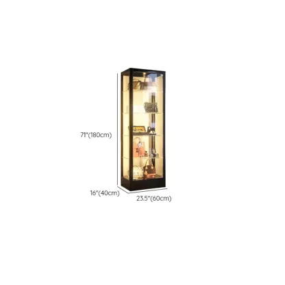 Enclosed Black 5-Shelf Metal Curio Cabinet with Light Image - 11
