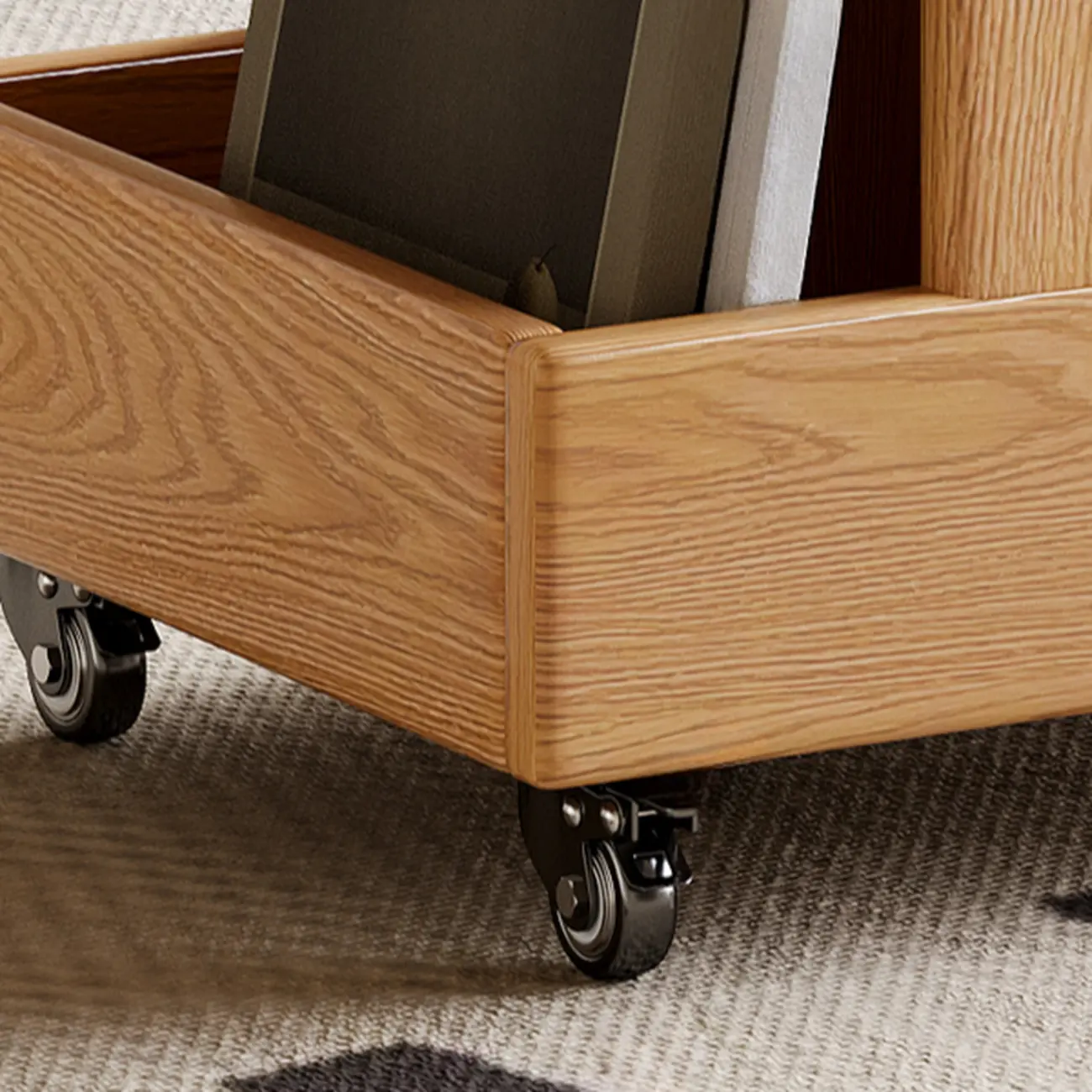 Adjustable 3-Tier Natural Wood Mobile Sofa Side Table Image - 6 | homeyfad