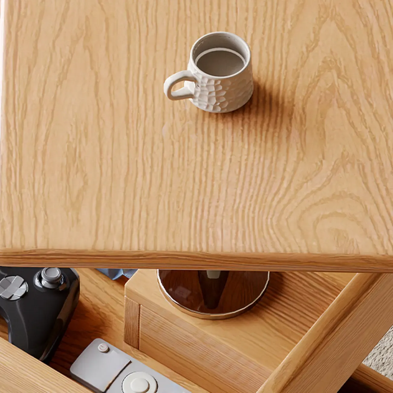 Adjustable 3-Tier Natural Wood Mobile Sofa Side Table Image - 7