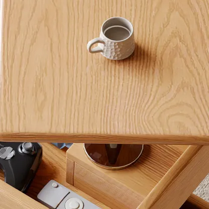 Adjustable 3-Tier Natural Wood Mobile Sofa Side Table Image - 7