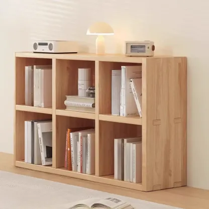 Natural Finish Wooden Storage Simple Narrow Bookcase Image - 4