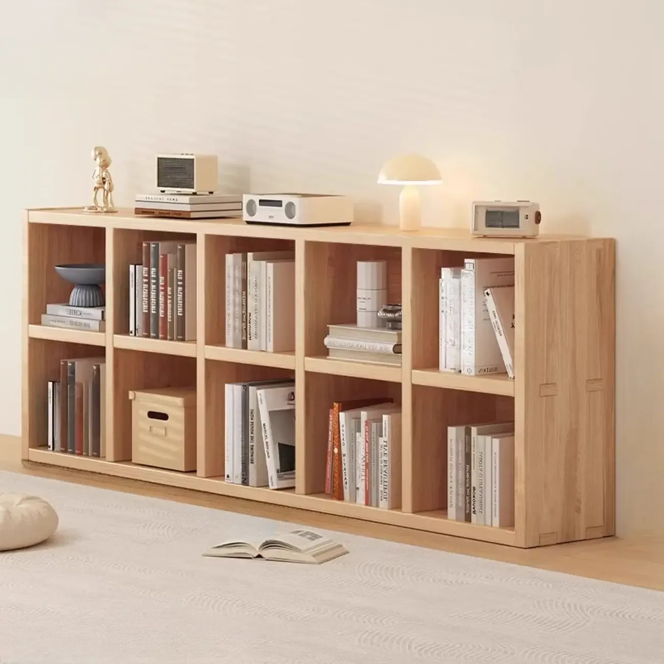 Natural Finish Wooden Storage Simple Narrow Bookcase Image - 6