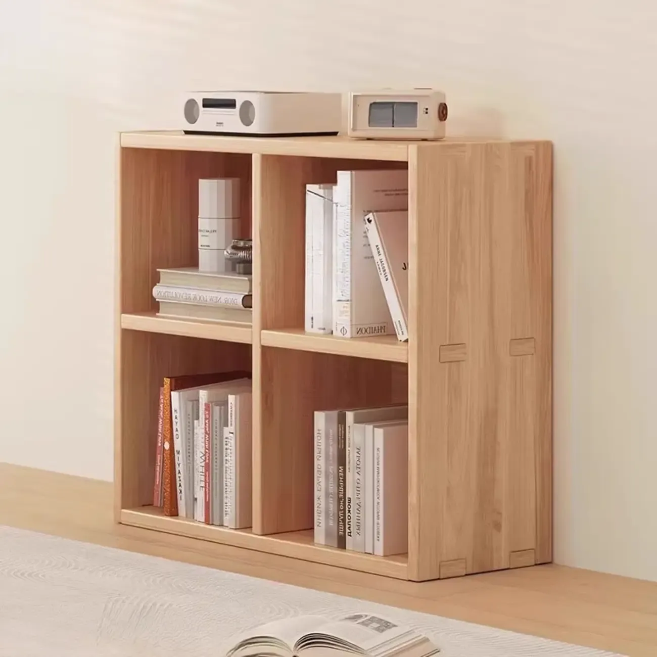 Natural Finish Wooden Storage Simple Narrow Bookcase Image - 2