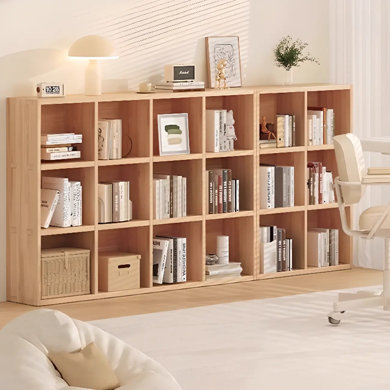Natural Finish Wooden Storage Simple Narrow Bookcase Image - 8 | homeyfad