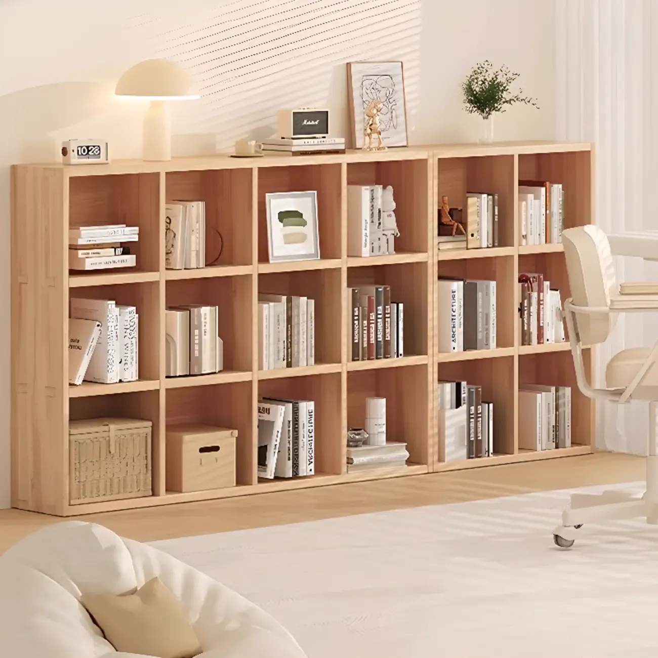Natural Finish Wooden Storage Simple Narrow Bookcase Image - 8