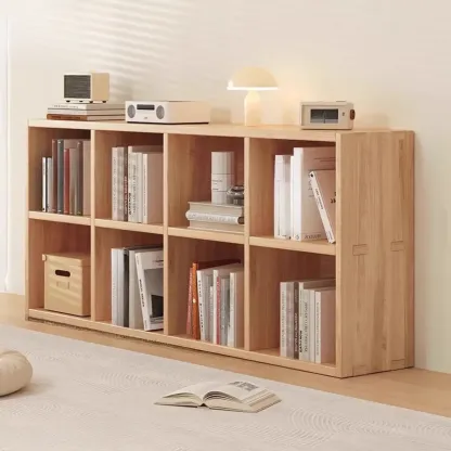 Natural Finish Wooden Storage Simple Narrow Bookcase Image - 9