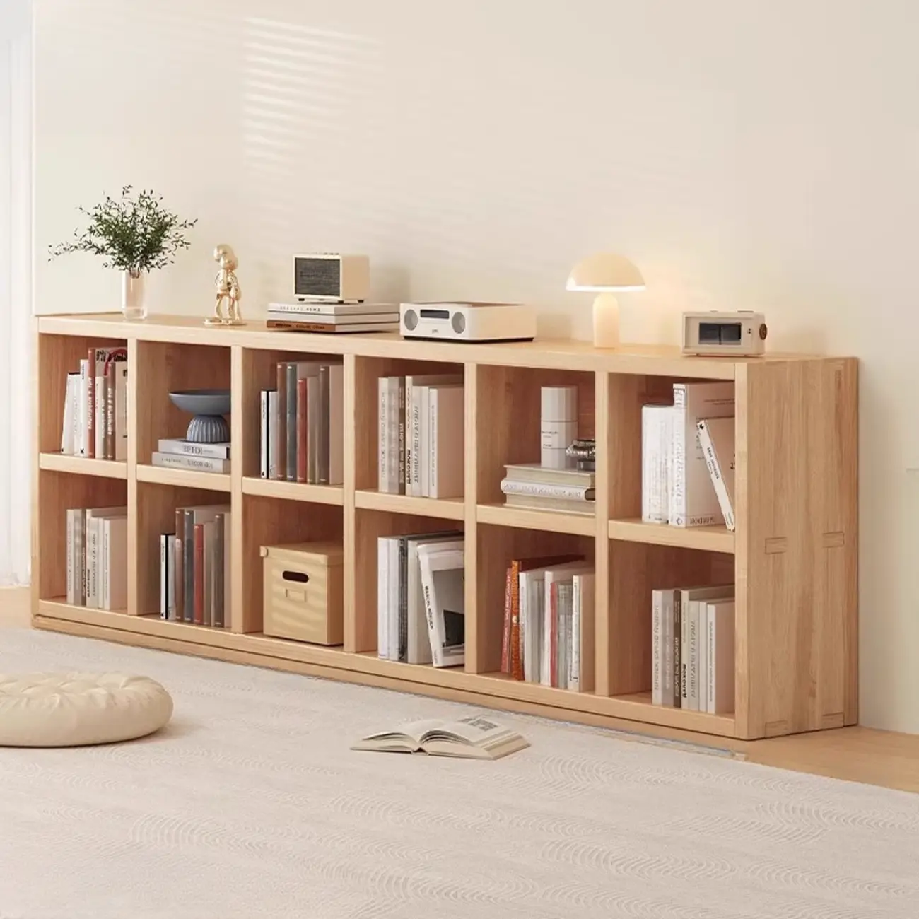 Natural Finish Wooden Storage Simple Narrow Bookcase Image - 10 | homeyfad