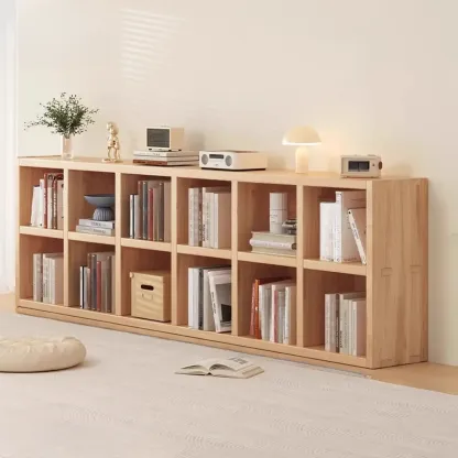 Natural Finish Wooden Storage Simple Narrow Bookcase Image - 10