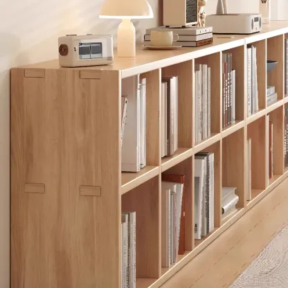 Natural Finish Wooden Storage Simple Narrow Bookcase Image - 14