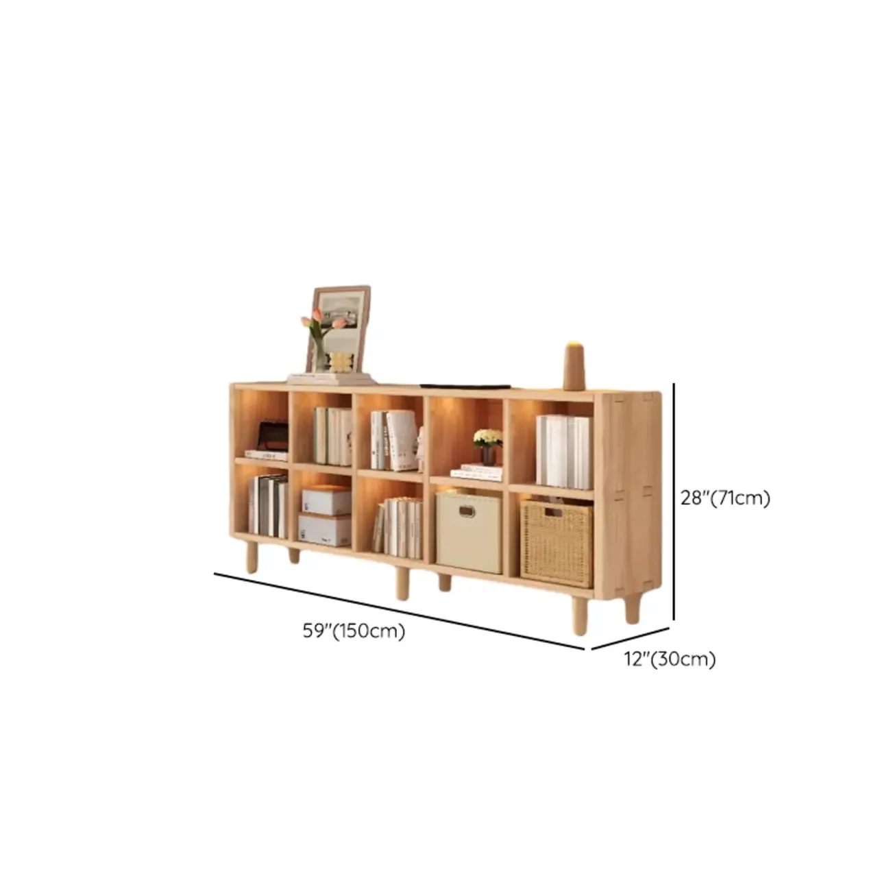 Natural Finish Wooden Storage Simple Narrow Bookcase Image - 26