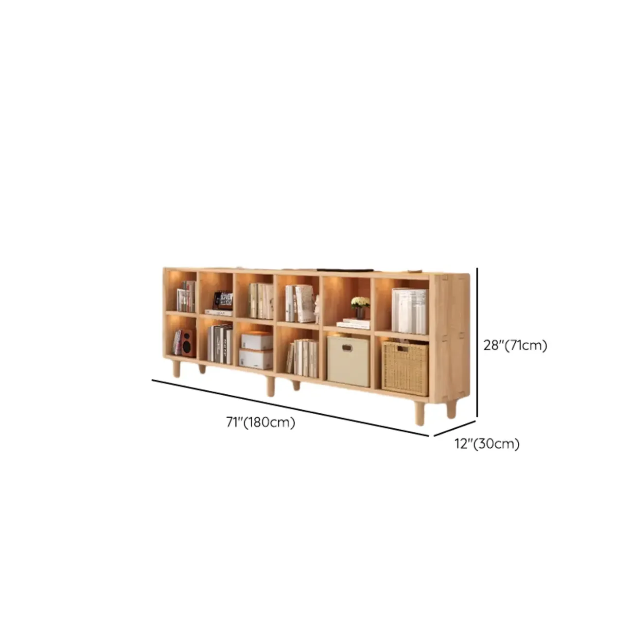 Natural Finish Wooden Storage Simple Narrow Bookcase Image - 27