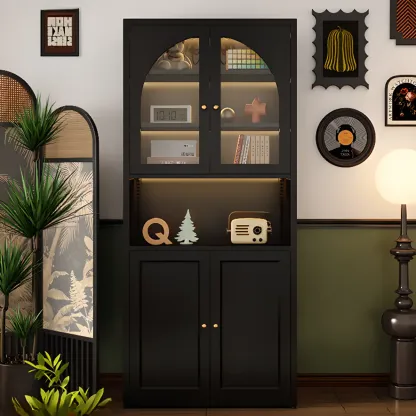 Large 6-Tier Modern Metal Black Cabinet Bookcase with Doors Image - 2