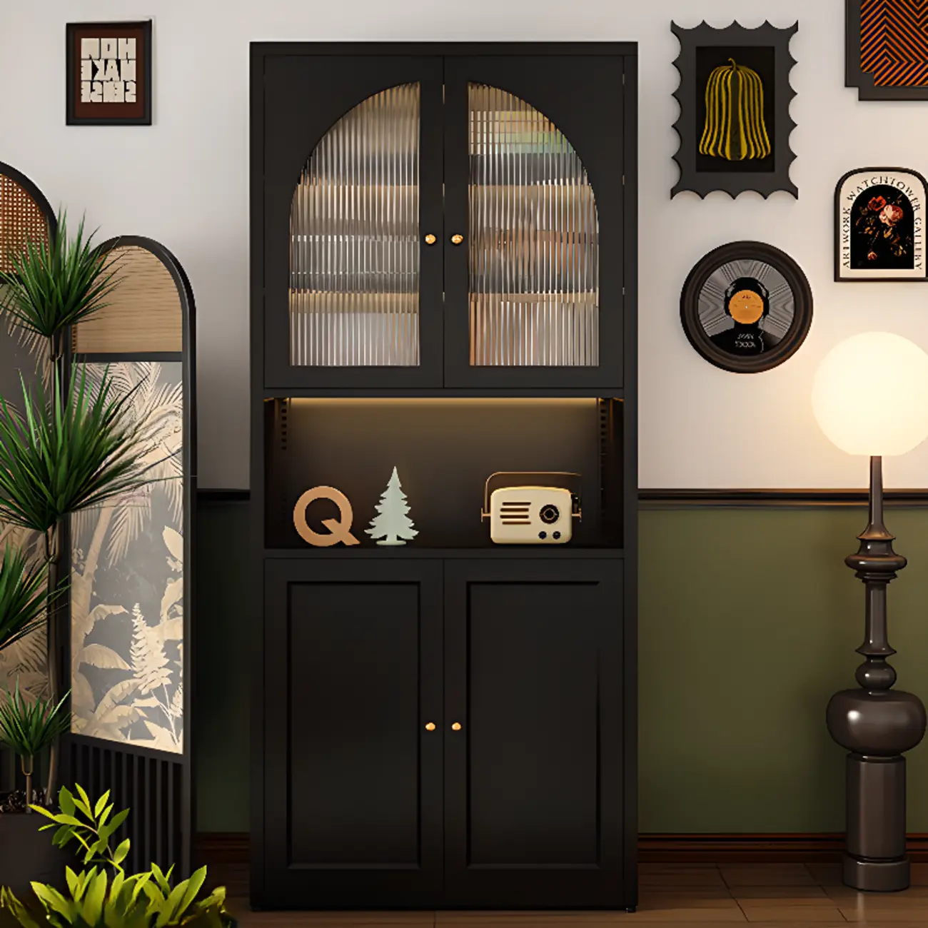 Large 6-Tier Modern Metal Black Cabinet Bookcase with Doors Image - 3 | homeyfad