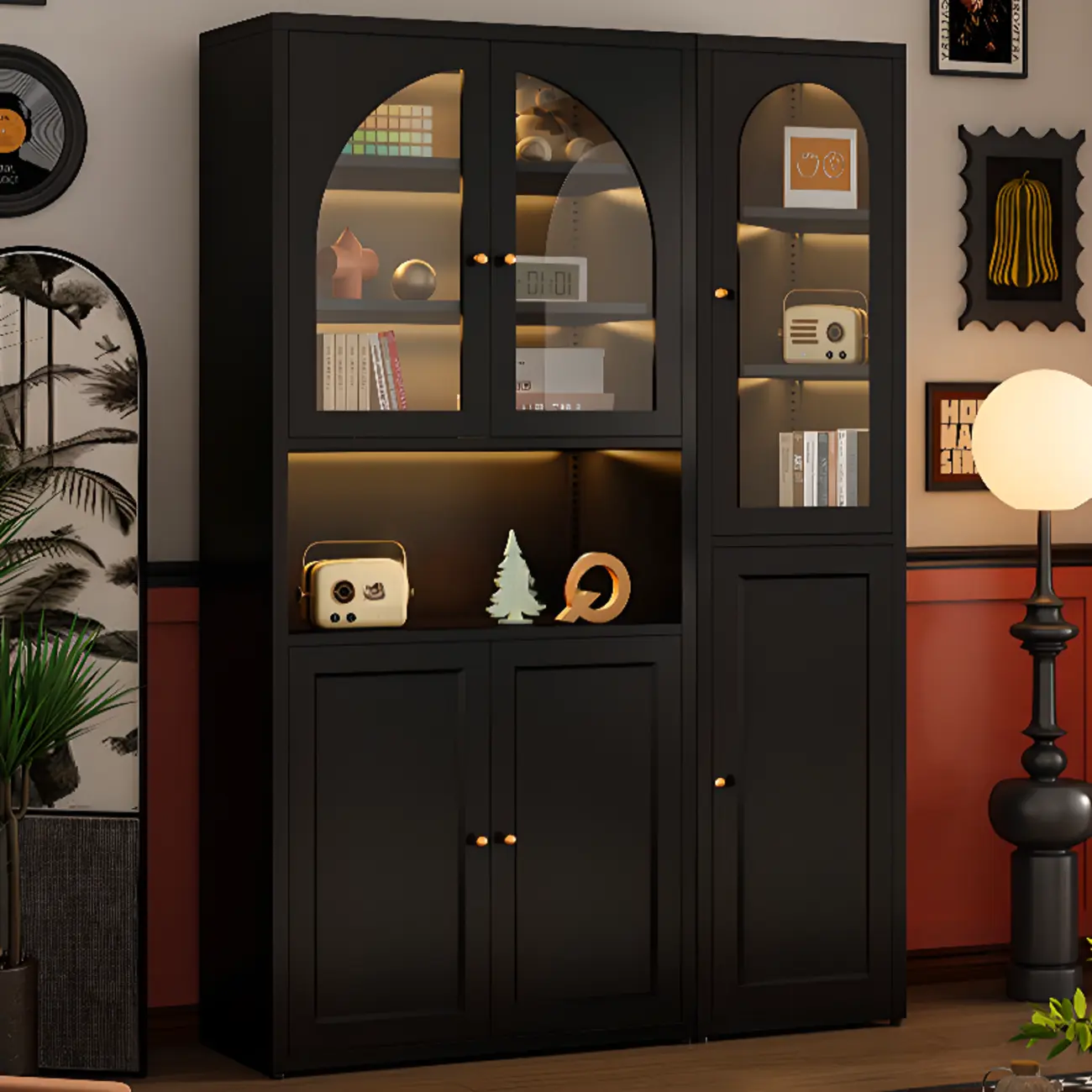 Large 6-Tier Modern Metal Black Cabinet Bookcase with Doors Image - 4 | homeyfad