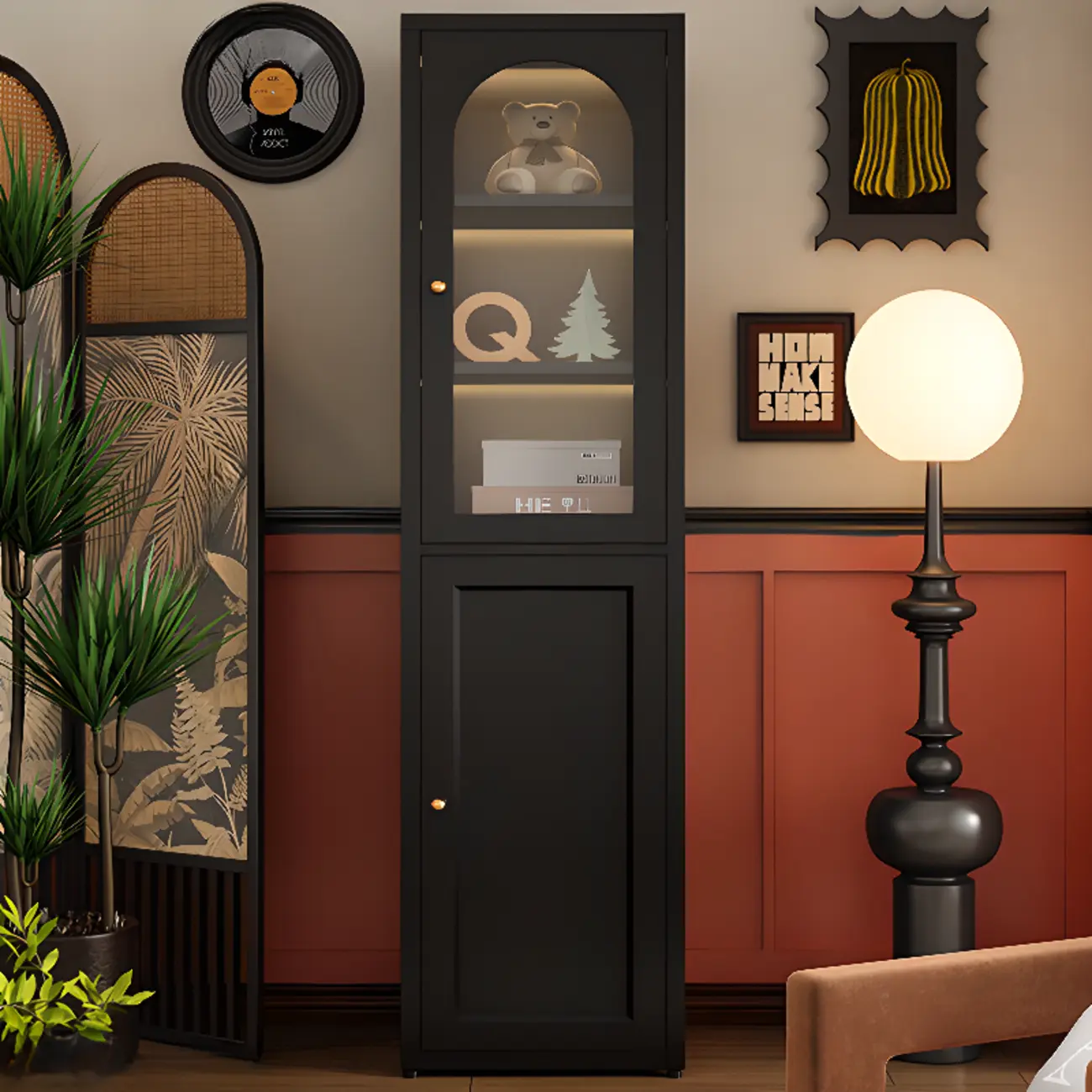 Large 6-Tier Modern Metal Black Cabinet Bookcase with Doors Image - 5 | homeyfad