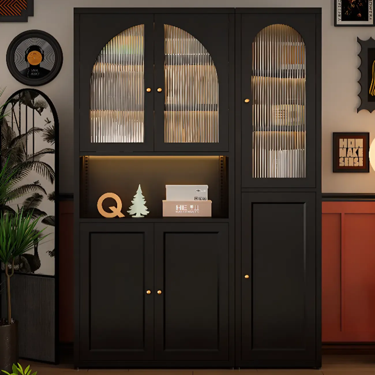 Large 6-Tier Modern Metal Black Cabinet Bookcase with Doors Image - 6