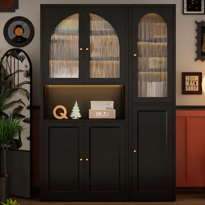 Large 6-Tier Modern Metal Black Cabinet Bookcase with Doors Image - 6