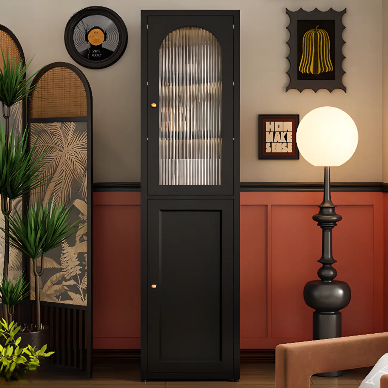 Large 6-Tier Modern Metal Black Cabinet Bookcase with Doors Image - 7 | homeyfad