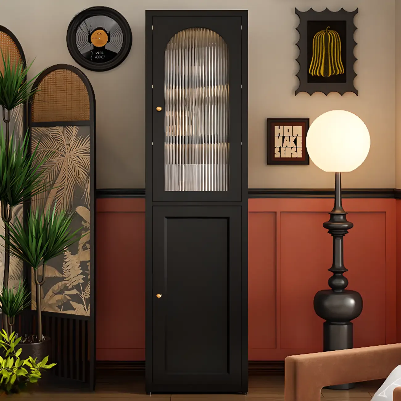 Large 6-Tier Modern Metal Black Cabinet Bookcase with Doors Image - 7