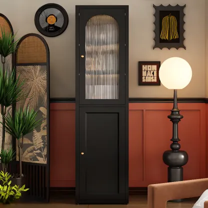 Large 6-Tier Modern Metal Black Cabinet Bookcase with Doors Image - 7