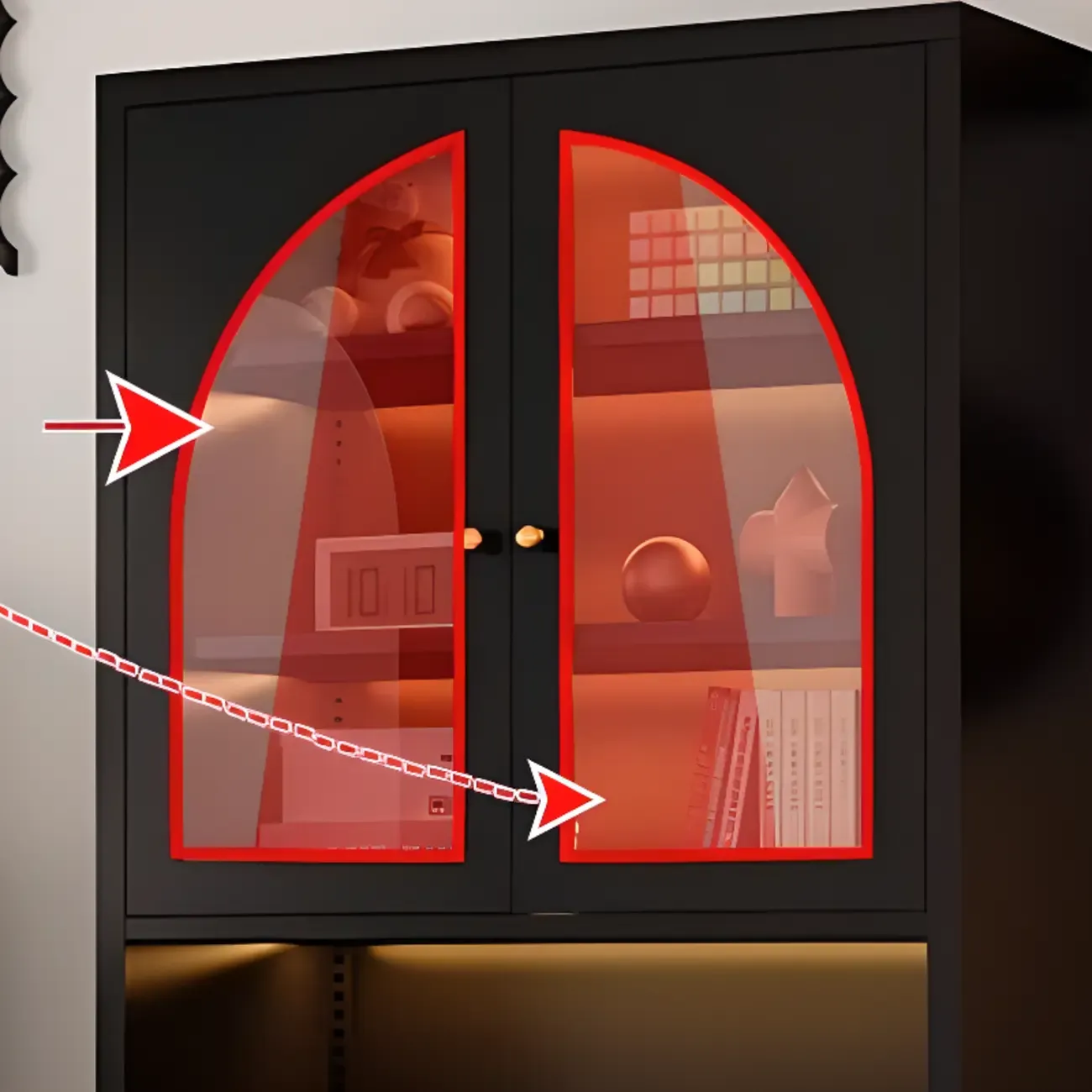 Large 6-Tier Modern Metal Black Cabinet Bookcase with Doors Image - 8