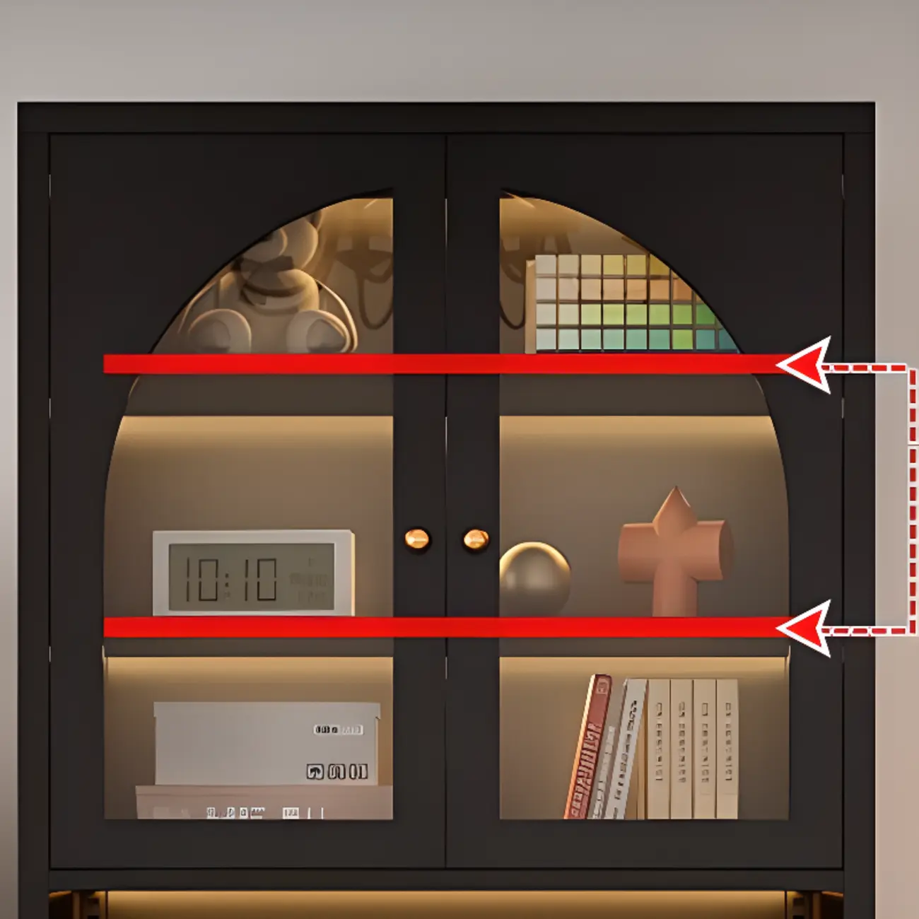 Large 6-Tier Modern Metal Black Cabinet Bookcase with Doors Image - 9 | homeyfad