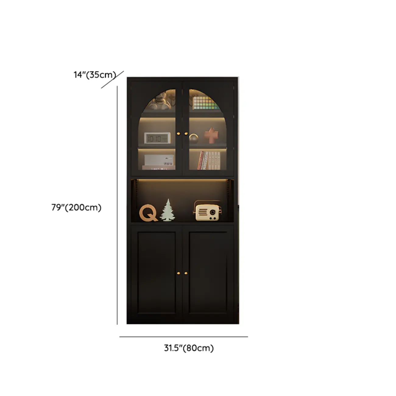 Large 6-Tier Modern Metal Black Cabinet Bookcase with Doors #size | homeyfad