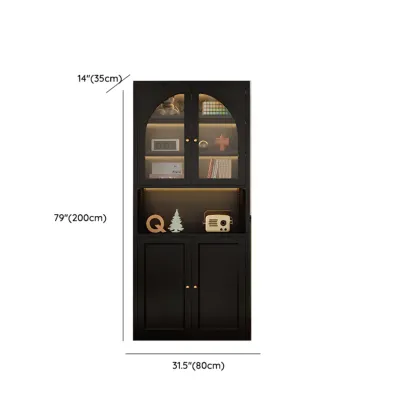 Large 6-Tier Modern Metal Black Cabinet Bookcase with Doors #size