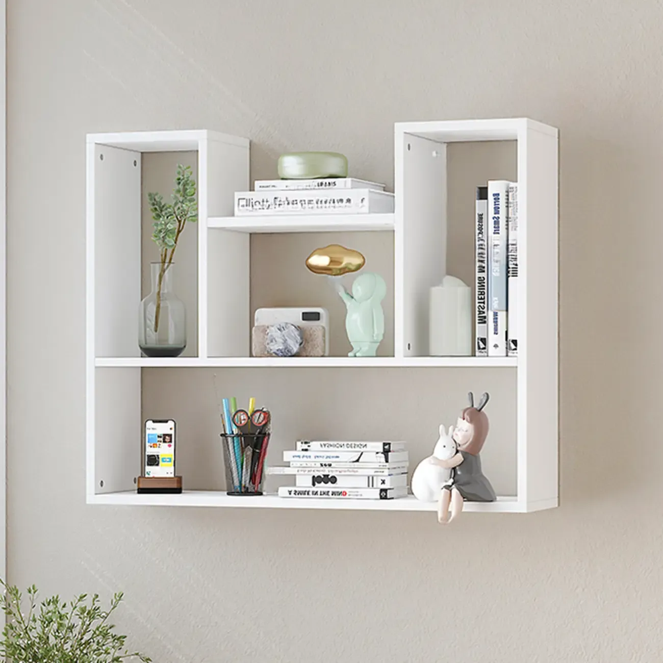 Modern Wooden 3-Tier Open Back Wall-Mounted Bookcase Image - 2