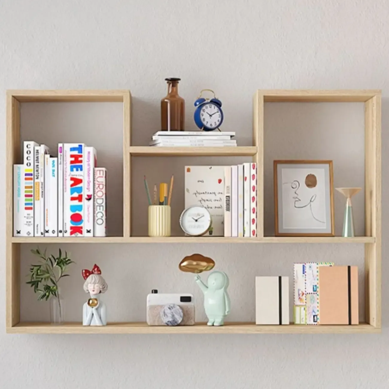 Modern Wooden 3-Tier Open Back Wall-Mounted Bookcase Image - 6