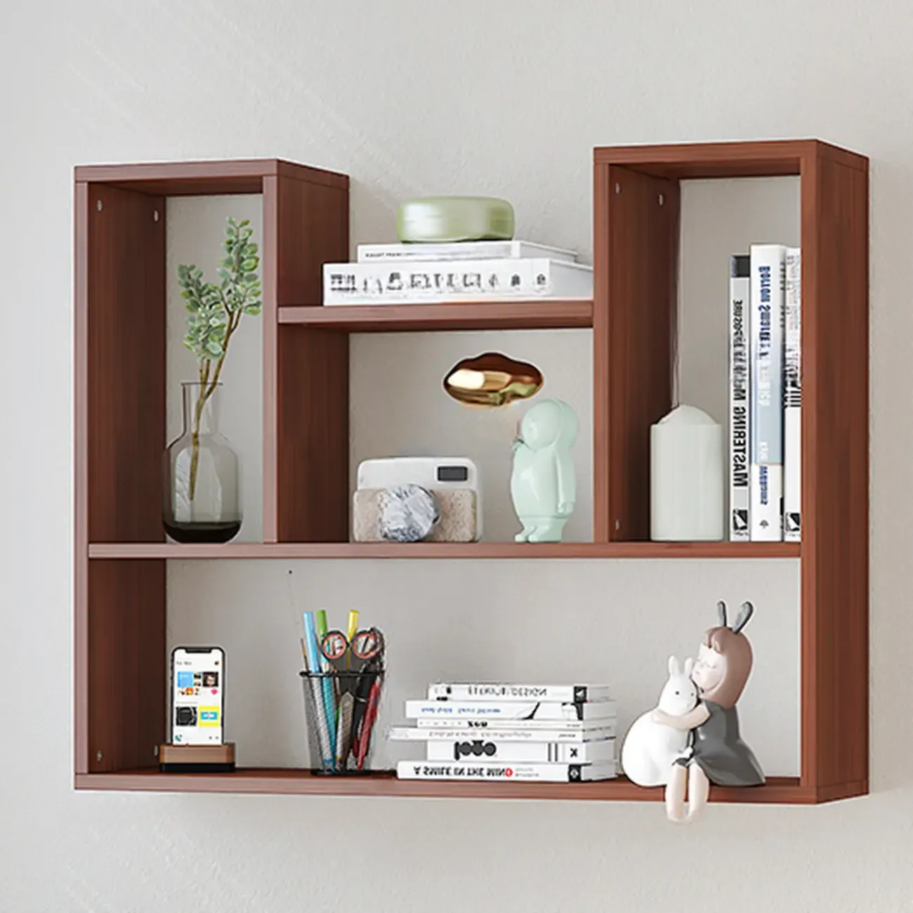 Modern Wooden 3-Tier Open Back Wall-Mounted Bookcase Image - 7