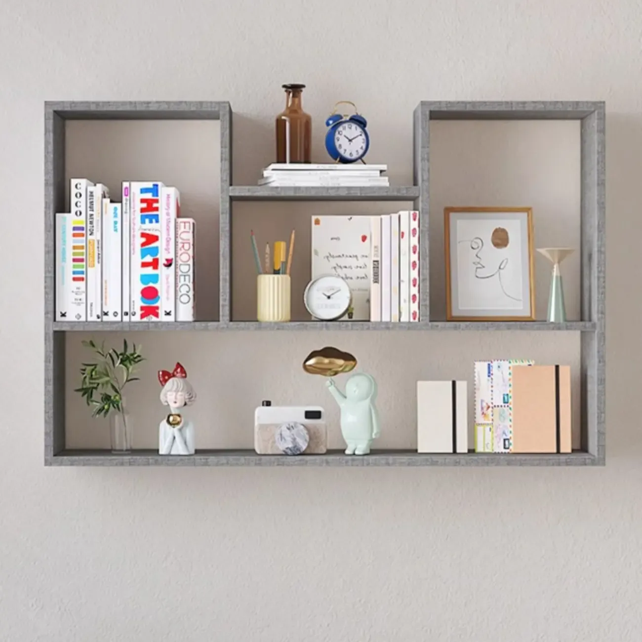 Modern Wooden 3-Tier Open Back Wall-Mounted Bookcase Image - 8