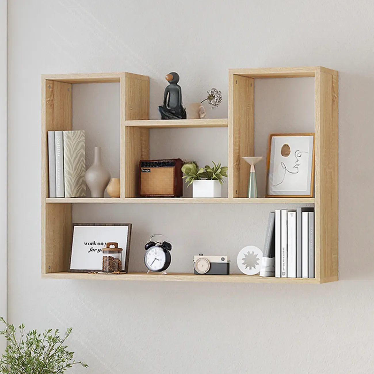 Modern Wooden 3-Tier Open Back Wall-Mounted Bookcase Image - 12
